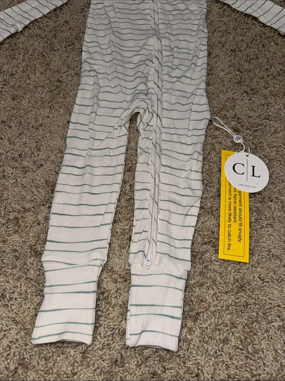 Caden Lane White One-Piece Footie with Thin Green Stripes